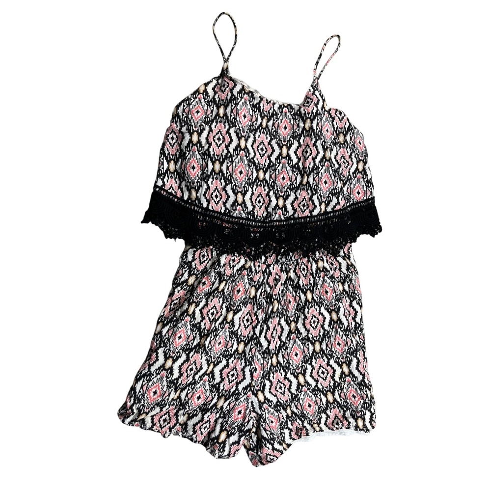WallFlower Aztec Print Romper Large Boho‎ Crochet Trim Sleeveless